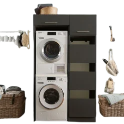 Waschmaschinenschrank-Kombination Laundreezy | 118 x 68 x 200 cm | Anthrazit