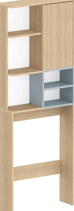 Waschmaschinenschrank Kuba 4 Einlegeböden, 1 Drehtür - Eiche hell/celadongrau