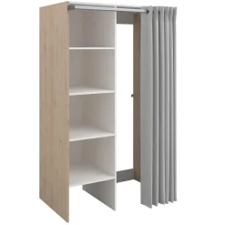 Waschmaschinenschrank Laundry - 113x70x184cm - 4 Einlegeböden und Vorhang - Eichendekor