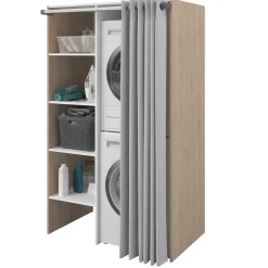 Waschmaschinenschrank Laundry - 113x70x184cm - 4 Einlegeböden und Vorhang - Eichendekor