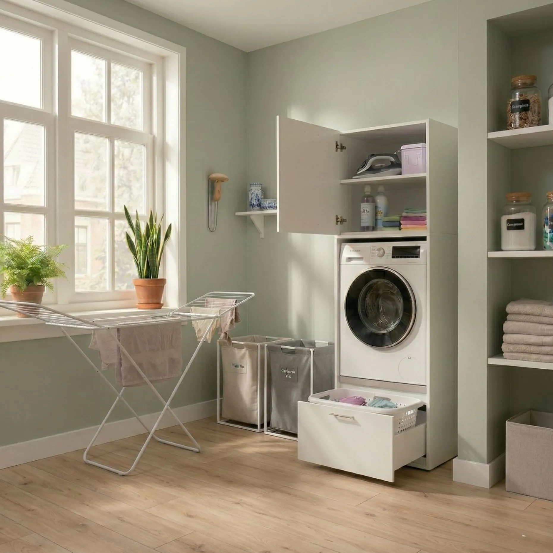 Waschmaschinenschrank Linea - 66x67x200cm - 1 Tür und 1 Schublade - weiß