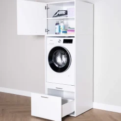 Waschmaschinenschrank Linea - 66x67x200cm - 1 Tür und 1 Schublade - weiß