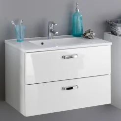 Waschtischunterschrank Bobbi 80cm 2 Schubladen - weiß