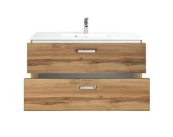 Waschtischunterschrank Bobbi 100cm mit 2 Schubladen und Keramikwaschbecken - Eiche
