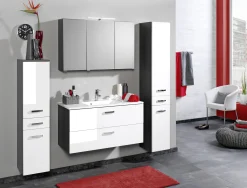 Waschtischunterschrank Bobbi 80cm 2 Schubladen - graphit/hochglanz-weiß