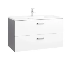 Waschtischunterschrank Bobbi 90cm 2 Schubladen - graphit/hochglanz-weiß