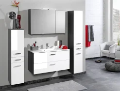 Waschtischunterschrank Bobbi 100cm 2 Schubladen - graphit/hochglanz-weiß