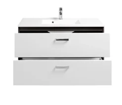 Waschtischunterschrank Bobbi 100cm mit 2 Schubladen und Keramikwaschbecken - graphit/hochglanz-weiß