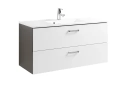 Waschtischunterschrank Bobbi 100cm mit 2 Schubladen und Keramikwaschbecken - graphit/hochglanz-weiß