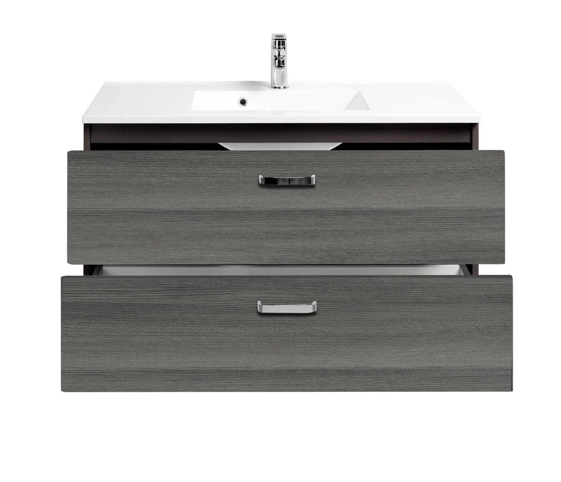 Waschtischunterschrank Bobbi 100cm mit 2 Schubladen und Keramikwaschbecken - graphit/quecksilber