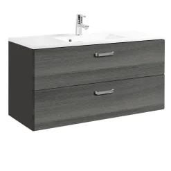 Waschtischunterschrank Bobbi 100cm mit 2 Schubladen und Keramikwaschbecken - graphit/quecksilber