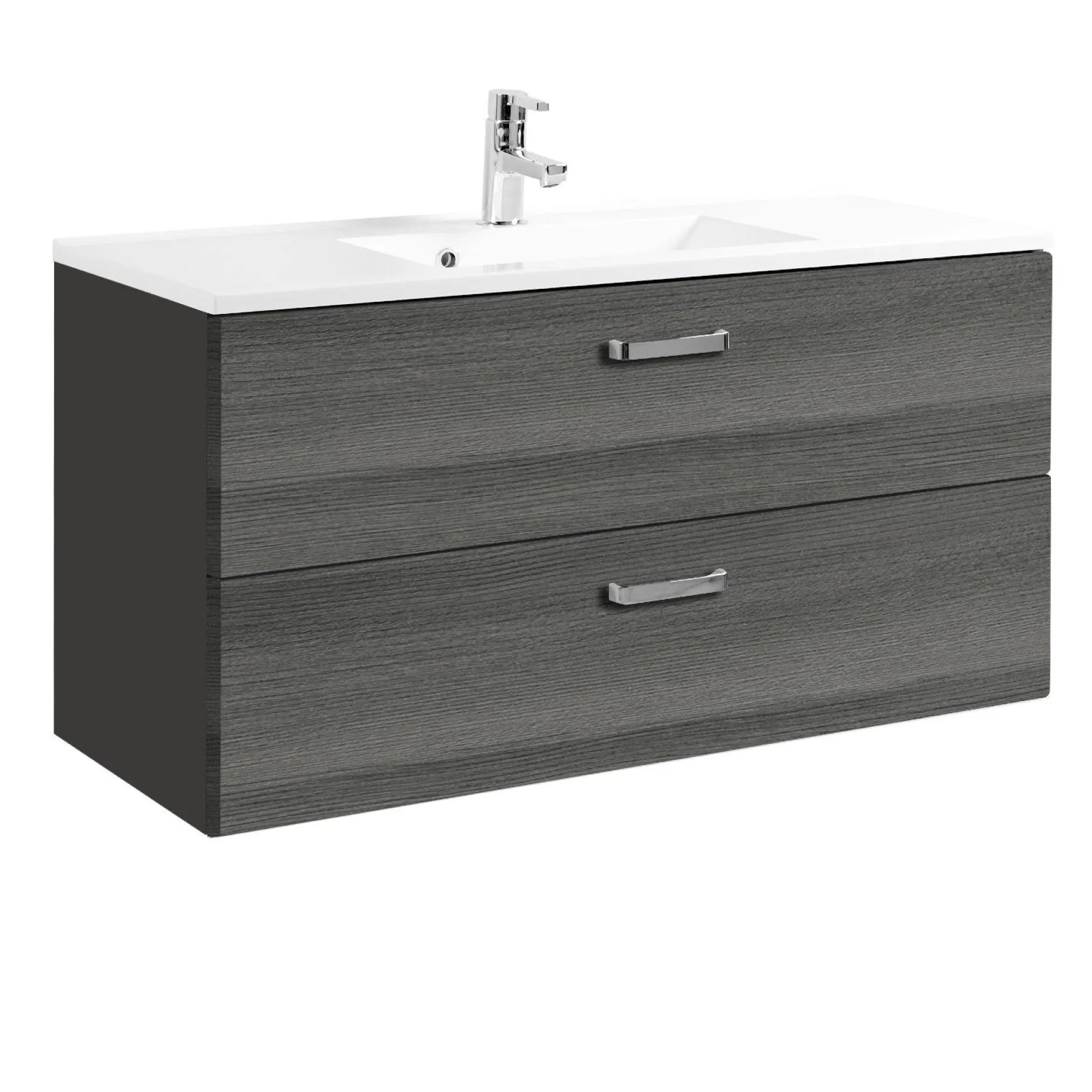 Waschtischunterschrank Bobbi 100cm mit 2 Schubladen und Keramikwaschbecken - graphit/quecksilber