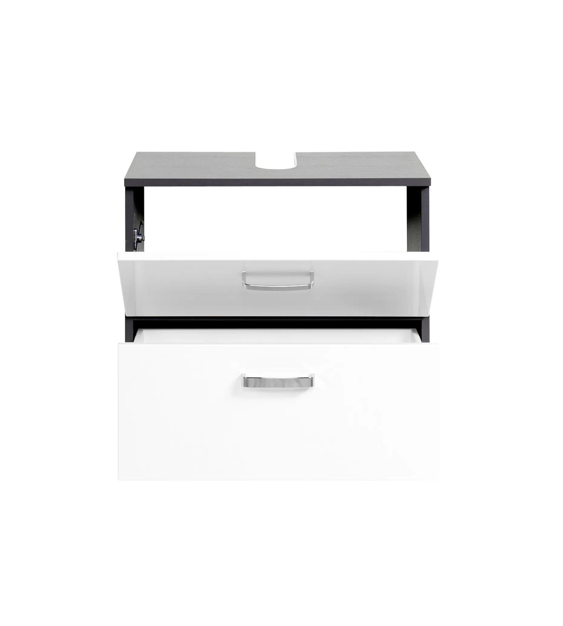 Waschtischunterschrank Bobbi 60cm 1 Tür und 1 Schublade - graphit/hochglanz-weiß