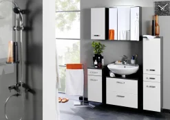 Waschtischunterschrank Bobbi 60cm 1 Tür und 1 Schublade - graphit/hochglanz-weiß