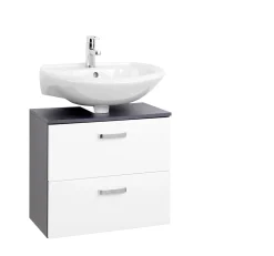 Waschtischunterschrank Bobbi 60cm 1 Tür und 1 Schublade - graphit/hochglanz-weiß