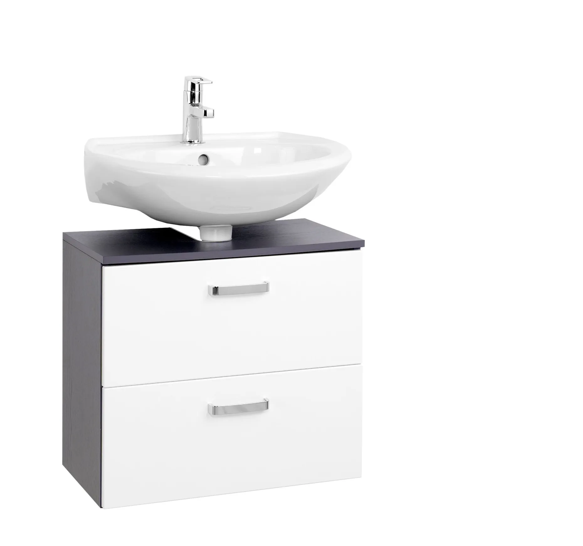 Waschtischunterschrank Bobbi 60cm 1 Tür und 1 Schublade - graphit/hochglanz-weiß