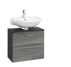 Waschtischunterschrank Bobbi 60cm 1 Tür und 1 Softclose-Schublade - graphit/graue Eiche