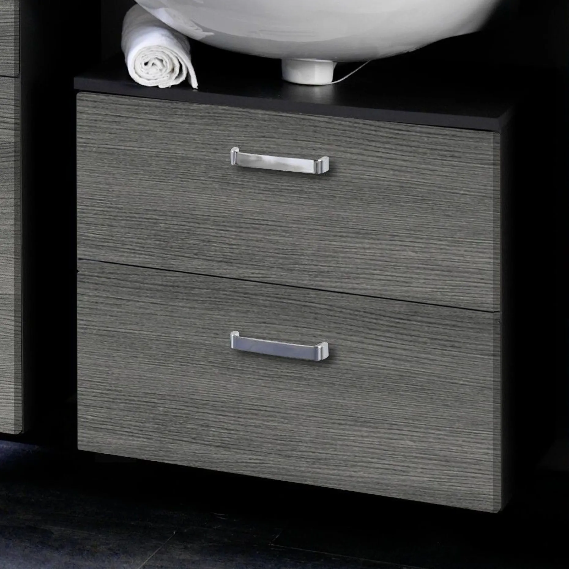 Waschtischunterschrank Bobbi 60cm 1 Tür und 1 Softclose-Schublade - graphit/graue Eiche