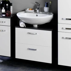 Waschtischunterschrank Bobbi 70cm 1 Tür und 1 Softclose-Schublade - graphit/hochglanz-weiß
