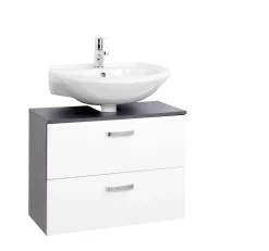 Waschtischunterschrank Bobbi 70cm 1 Tür und 1 Softclose-Schublade - graphit/hochglanz-weiß