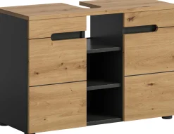 Waschtischunterschrank Canu Xonox - Basaltgrau & Holzoptik - 80x55x34 cm