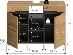 Waschtischunterschrank Canu Xonox - Basaltgrau & Holzoptik - 80x55x34 cm