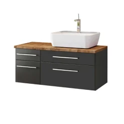 Waschtischunterschrank Dasa (rechts) 90cm mit 4 Schubladen - graphit/mattegrau