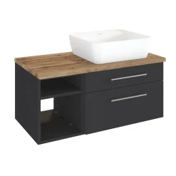 Waschtischunterschrank Dasa (rechts) 90cm mit 2 Schubladen - graphit/mattegrau