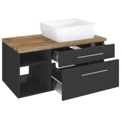 Waschtischunterschrank Dasa (rechts) 90cm mit 2 Schubladen - graphit/mattegrau
