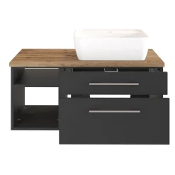 Waschtischunterschrank Dasa (rechts) 90cm mit 2 Schubladen - graphit/mattegrau