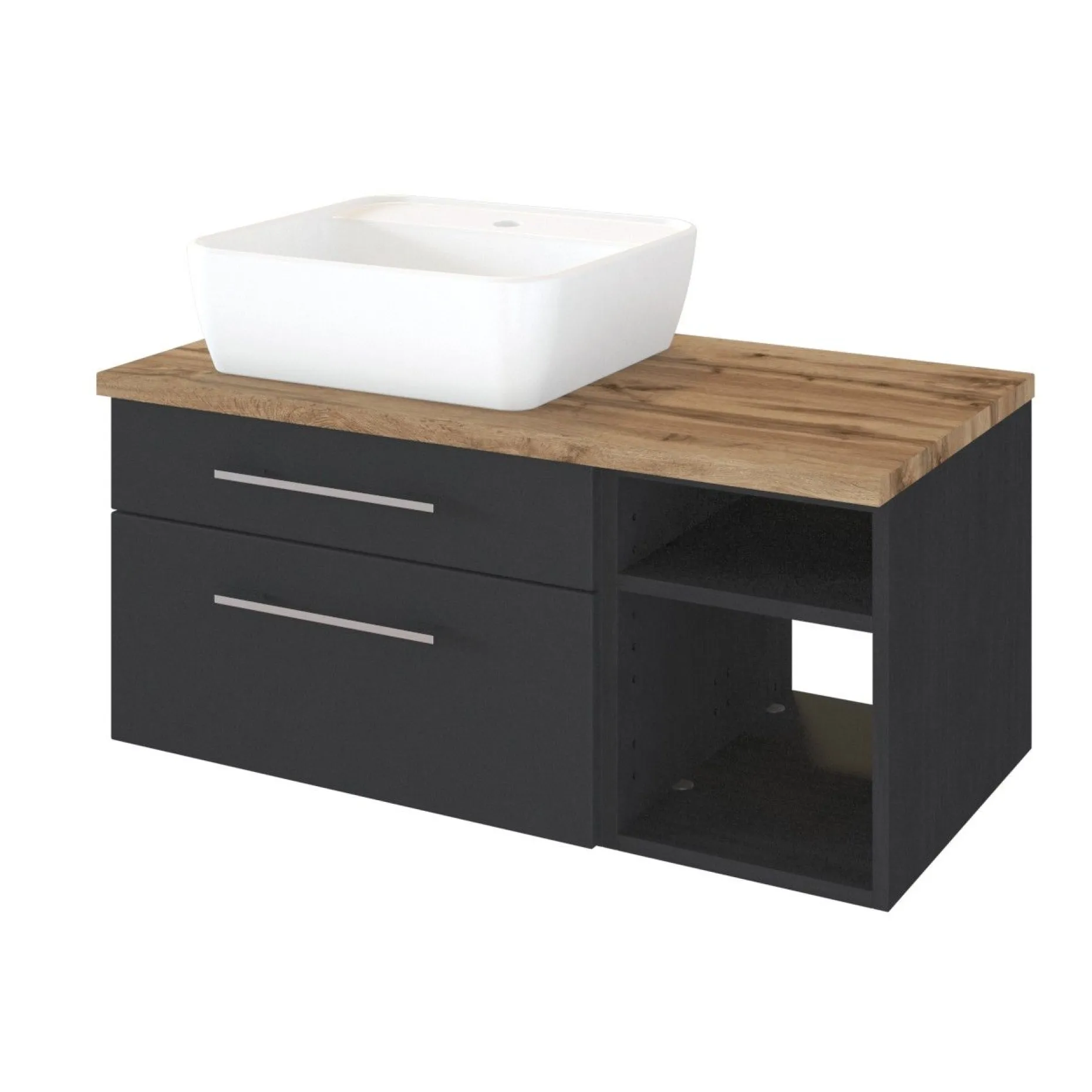 Waschtischunterschrank Dasa (links) 90cm mit 2 Schubladen - graphit/mattgrau
