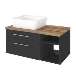 Waschtischunterschrank Dasa (links) 90cm mit 2 Schubladen - graphit/mattgrau