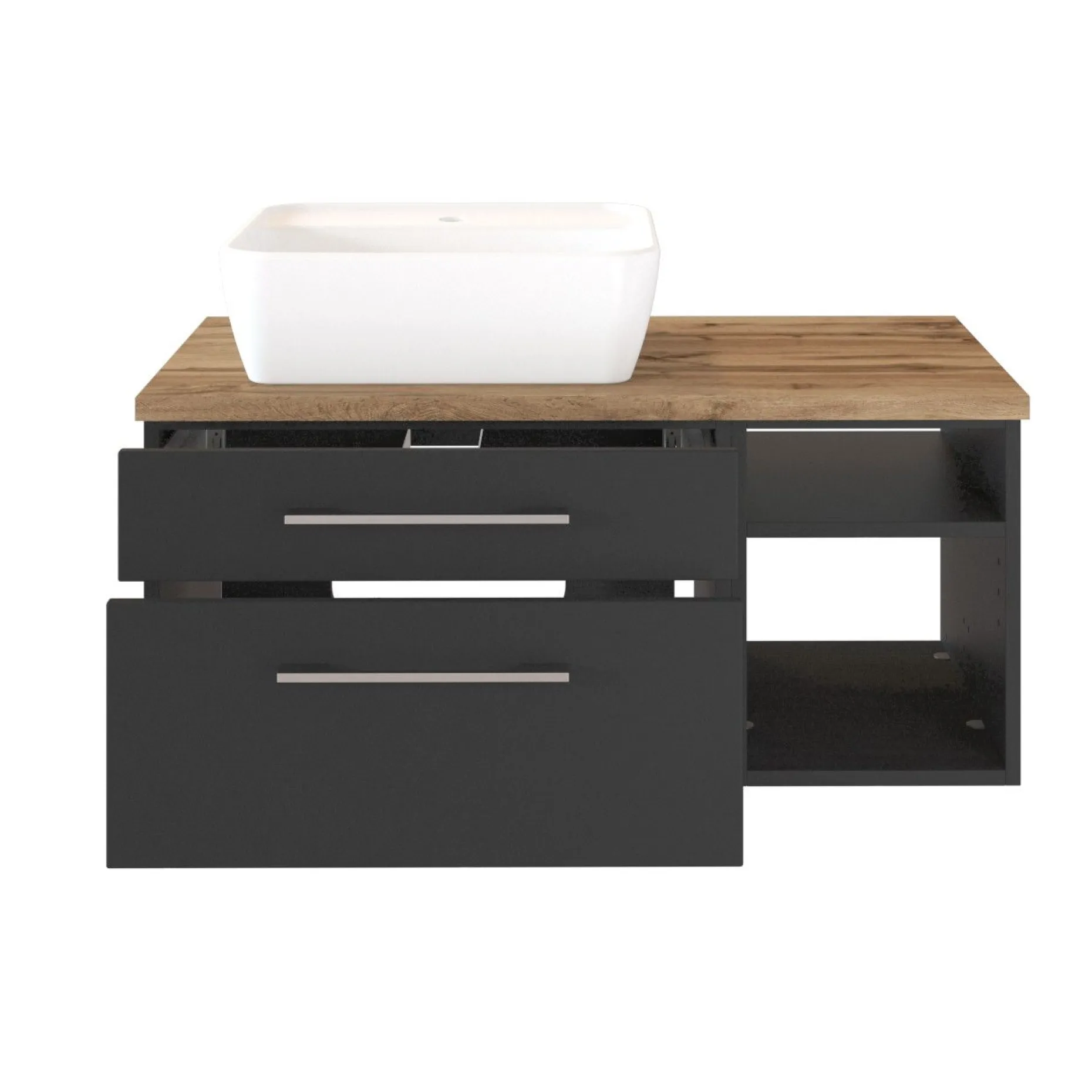 Waschtischunterschrank Dasa (links) 90cm mit 2 Schubladen - graphit/mattgrau