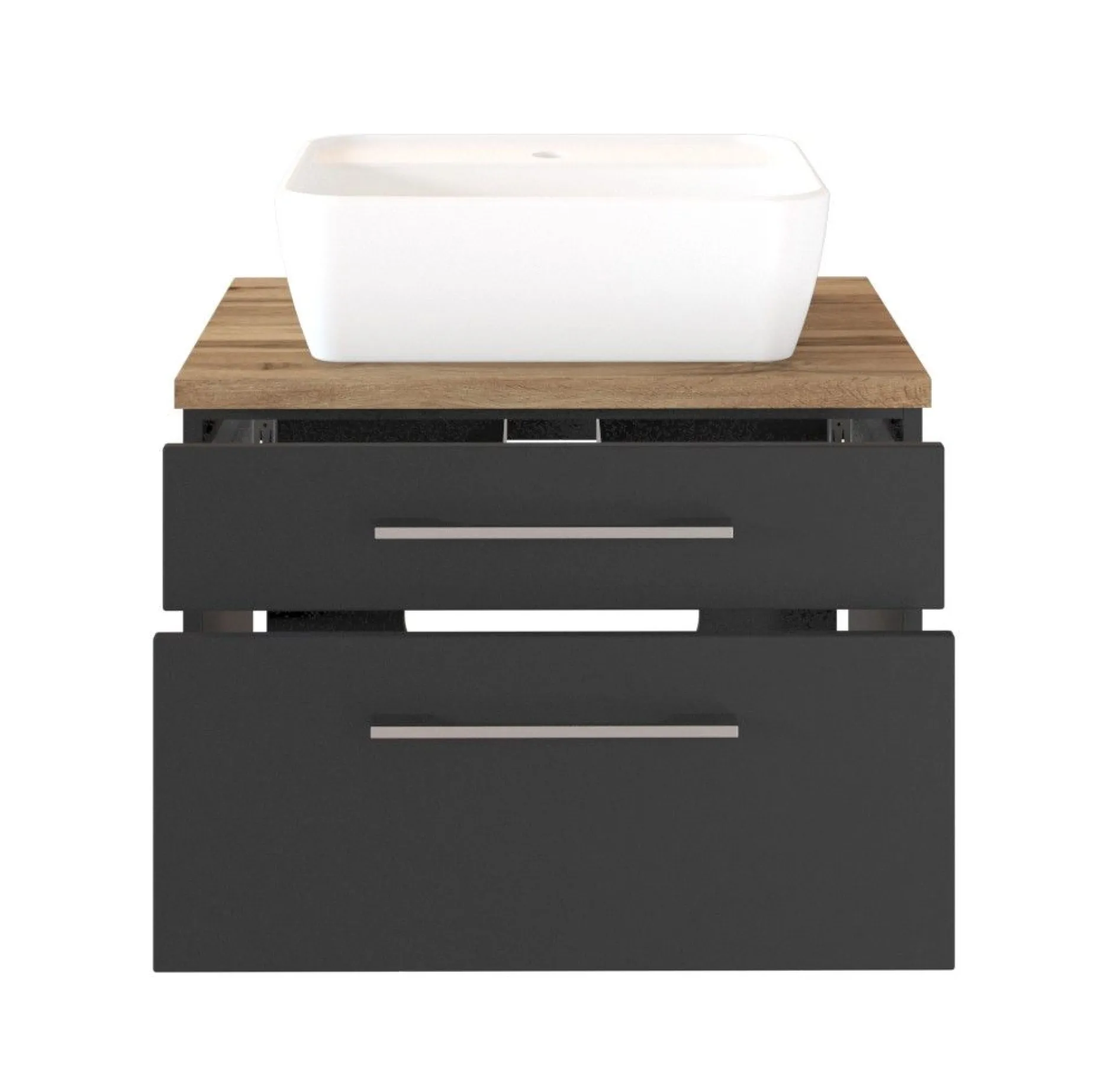 Waschtischunterschrank Dasa 60cm 2 Schubladen - graphit/mattegrau