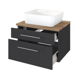 Waschtischunterschrank Dasa 60cm 2 Schubladen - graphit/mattegrau
