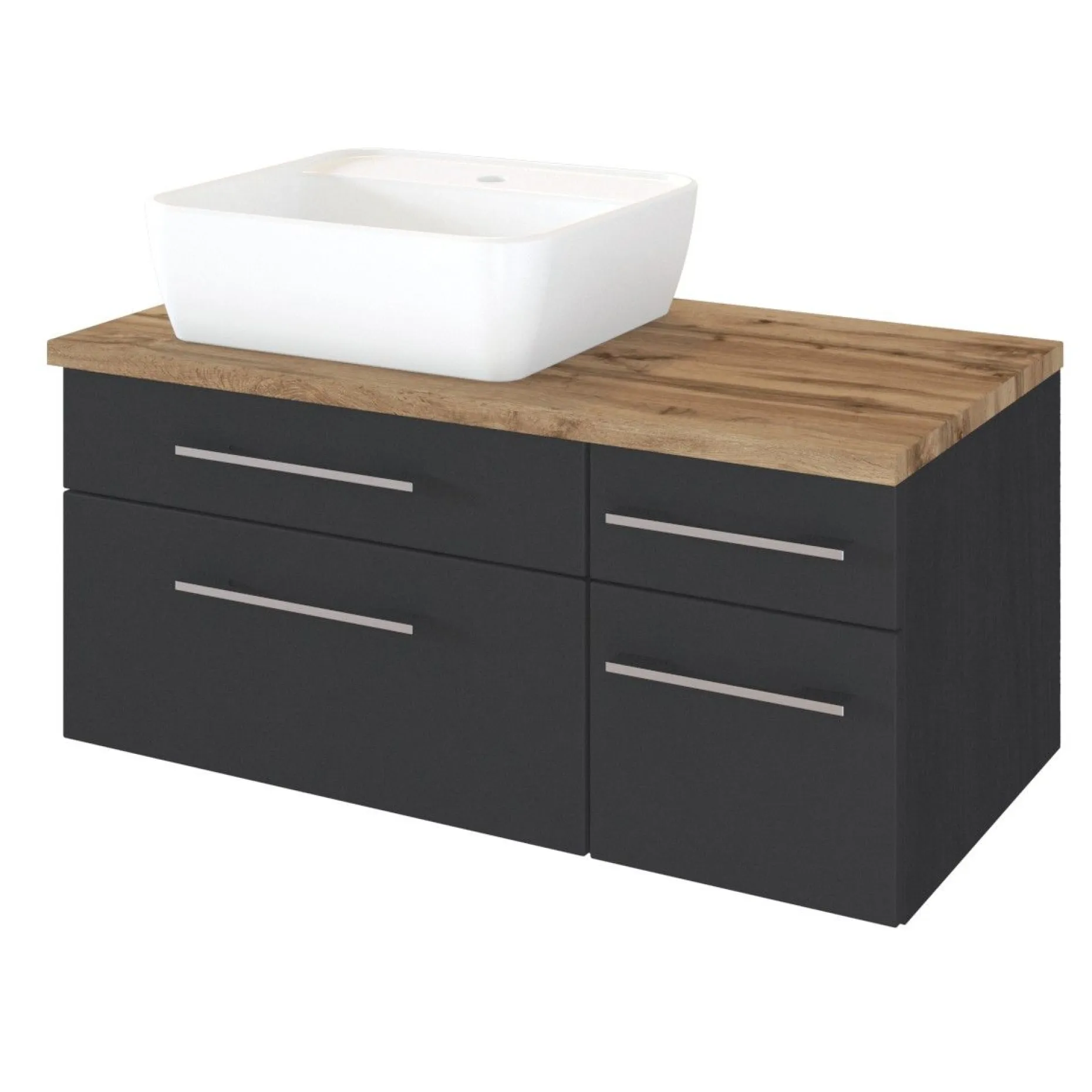 Waschtischunterschrank Dasa (links) 90cm mit 4 Schubladen - graphit/mattgrau