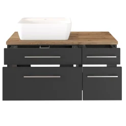 Waschtischunterschrank Dasa (links) 90cm mit 4 Schubladen - graphit/mattgrau