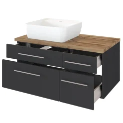 Waschtischunterschrank Dasa (links) 90cm mit 4 Schubladen - graphit/mattgrau