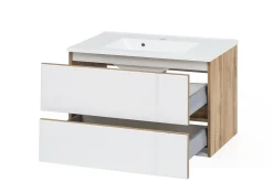 Waschtischunterschrank Helina 80cm mit 2 Schubladen - Eiche/Weiß