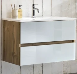 Waschtischunterschrank Helina 80cm mit 2 Schubladen - Eiche/Weiß