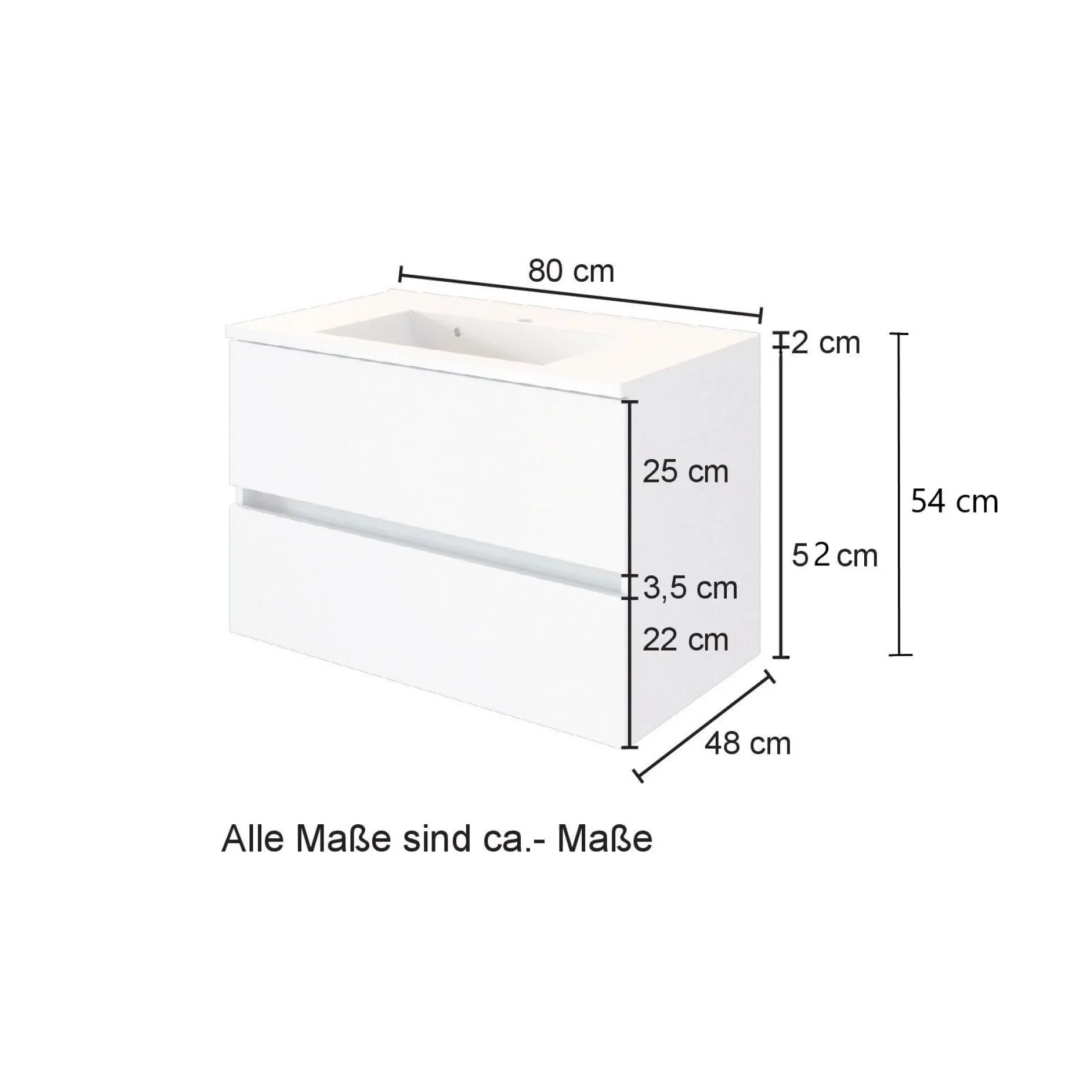 Waschtischunterschrank Helina 80cm mit 2 Schubladen - Eiche/grau