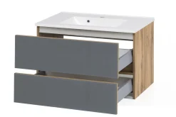 Waschtischunterschrank Helina 80cm mit 2 Schubladen - Eiche/grau