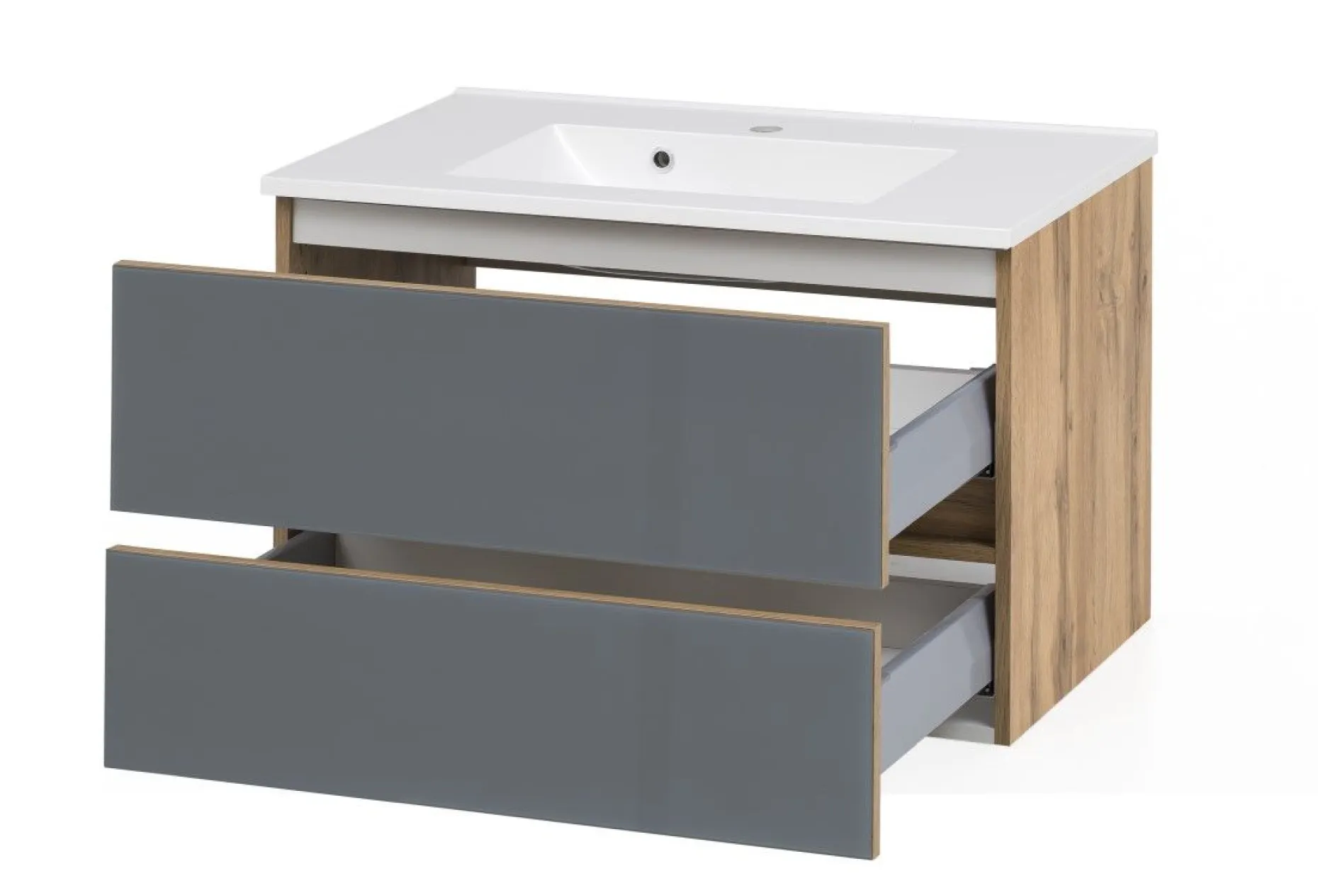 Waschtischunterschrank Helina 80cm mit 2 Schubladen - Eiche/grau