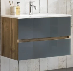 Waschtischunterschrank Helina 80cm mit 2 Schubladen - Eiche/grau