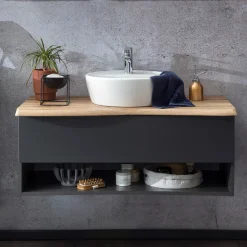 Waschtischunterschrank Karan 101cm mit Waschbecken und 1 Schublade - anthrazit/eiche