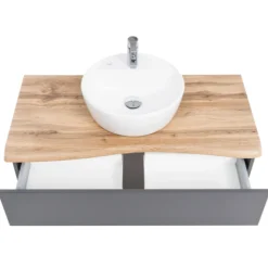 Waschtischunterschrank Karan 101cm mit Waschbecken und 1 Schublade - anthrazit/eiche