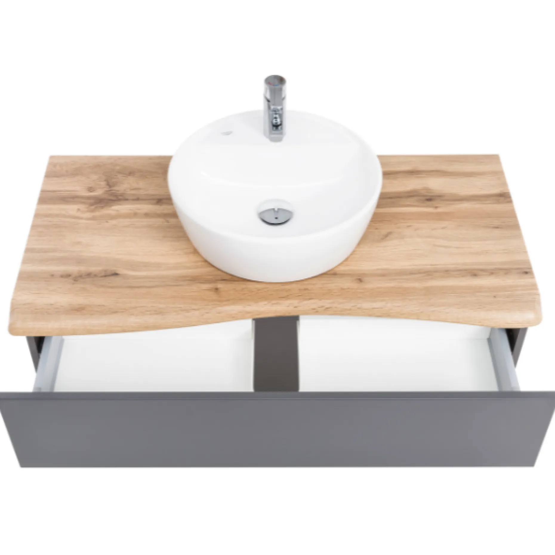 Waschtischunterschrank Karan 101cm mit Waschbecken und 1 Schublade - anthrazit/eiche