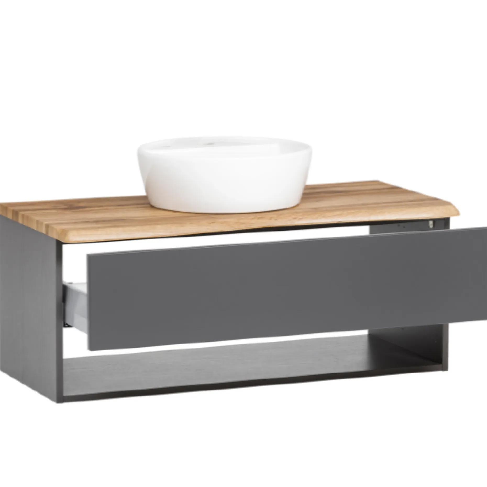 Waschtischunterschrank Karan 101cm mit Waschbecken und 1 Schublade - anthrazit/eiche