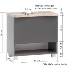Waschtischunterschrank Karan 61cm 1 Schublade - anthrazit/quecksilber