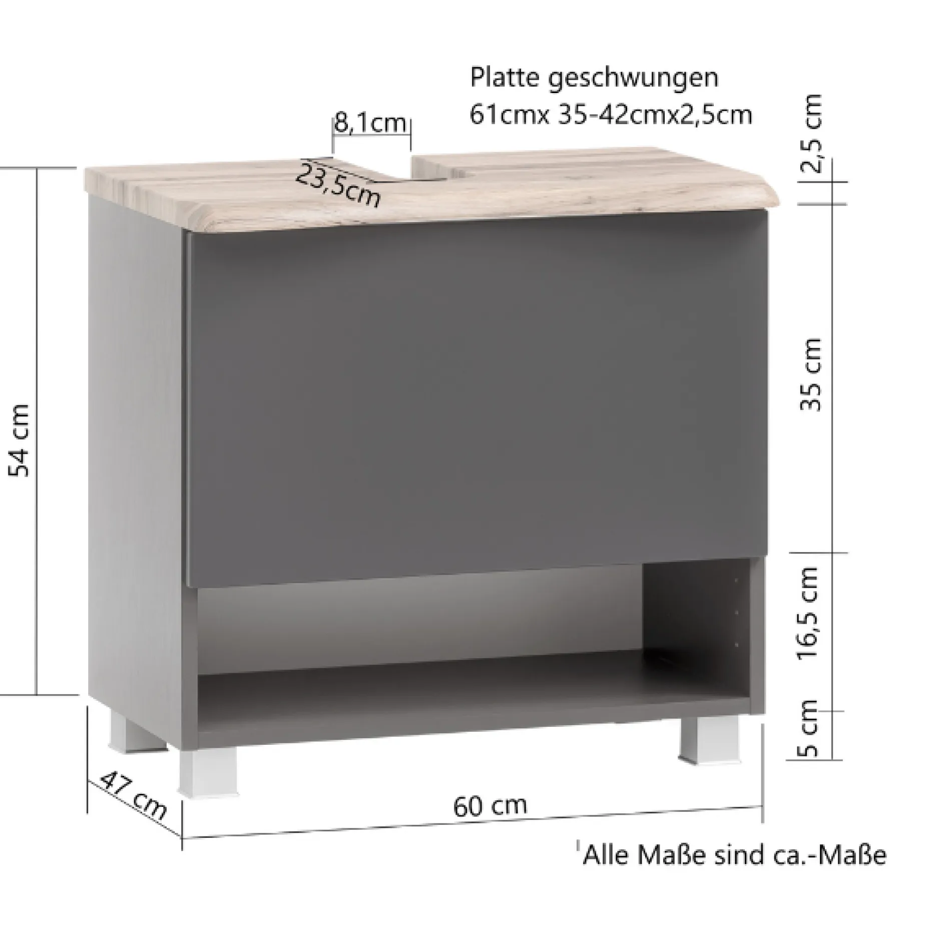 Waschtischunterschrank Karan 61cm 1 Schublade - anthrazit/quecksilber